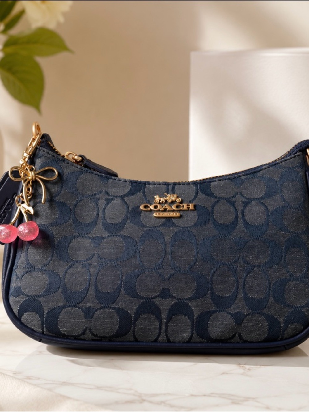Coach dark blue Charcoal Signature Mini Hobo Bag with Gold Hardware